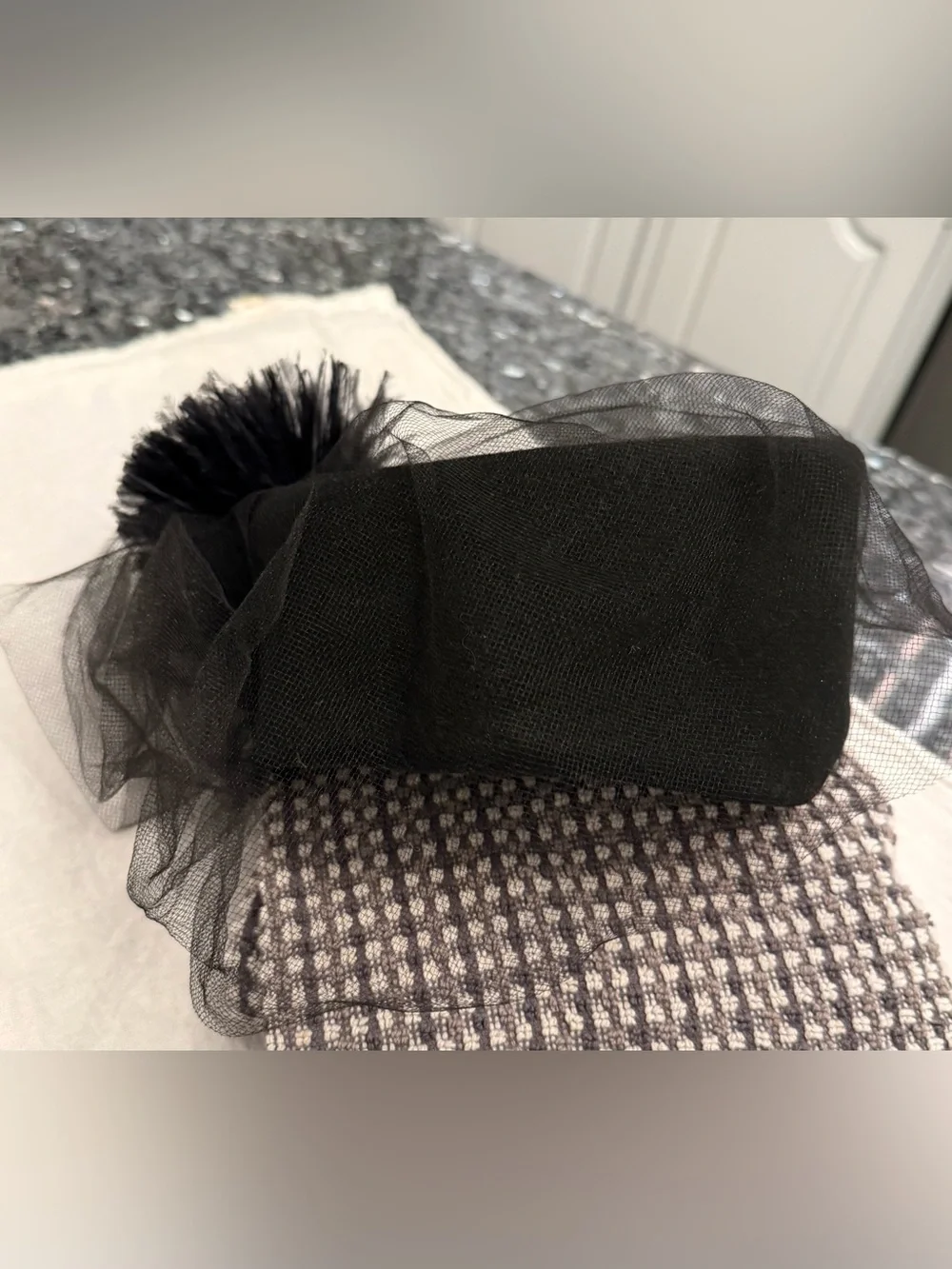 80s Betmar Black Wool Tilt Hat Feather Pompom USA Wool Vintage Women’s Church